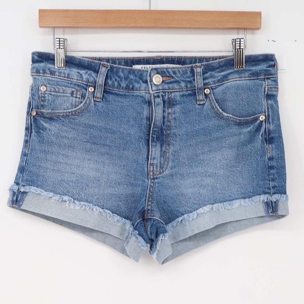 Celebrity Pink Shorts Womens 7/28 Blue Denim Frayed Raw Hem Excellent